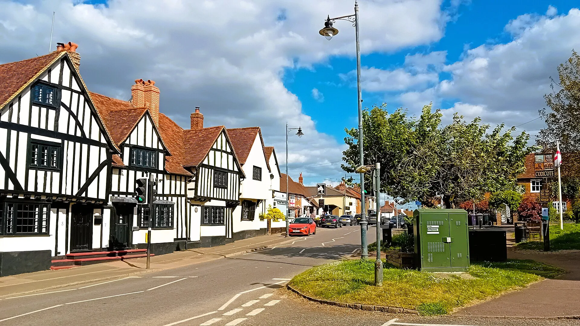 Codicote - Looking south down High Street from the green known as The Hill at the corner of St Albans Road