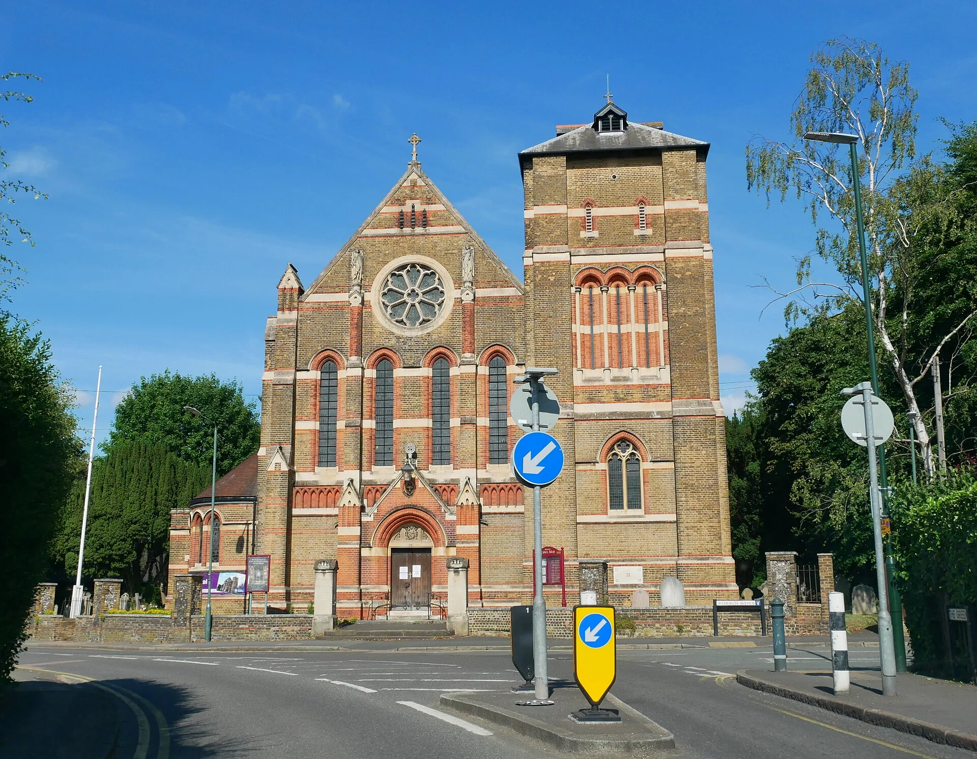 Sidcup - The western side of the Church of Saint John the Evangelist in Sidcup, London Borough of Bexley.